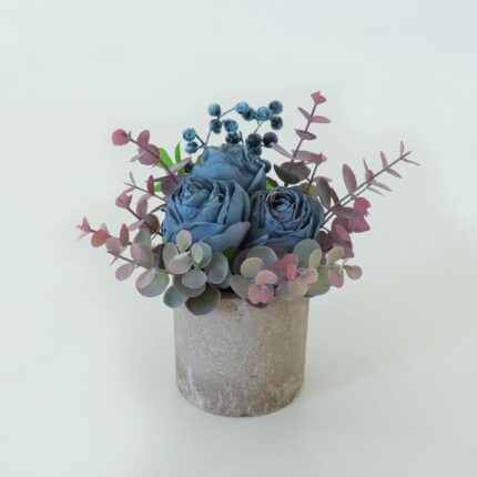 Small Vintage-Style Blue Rose Potted Plant
